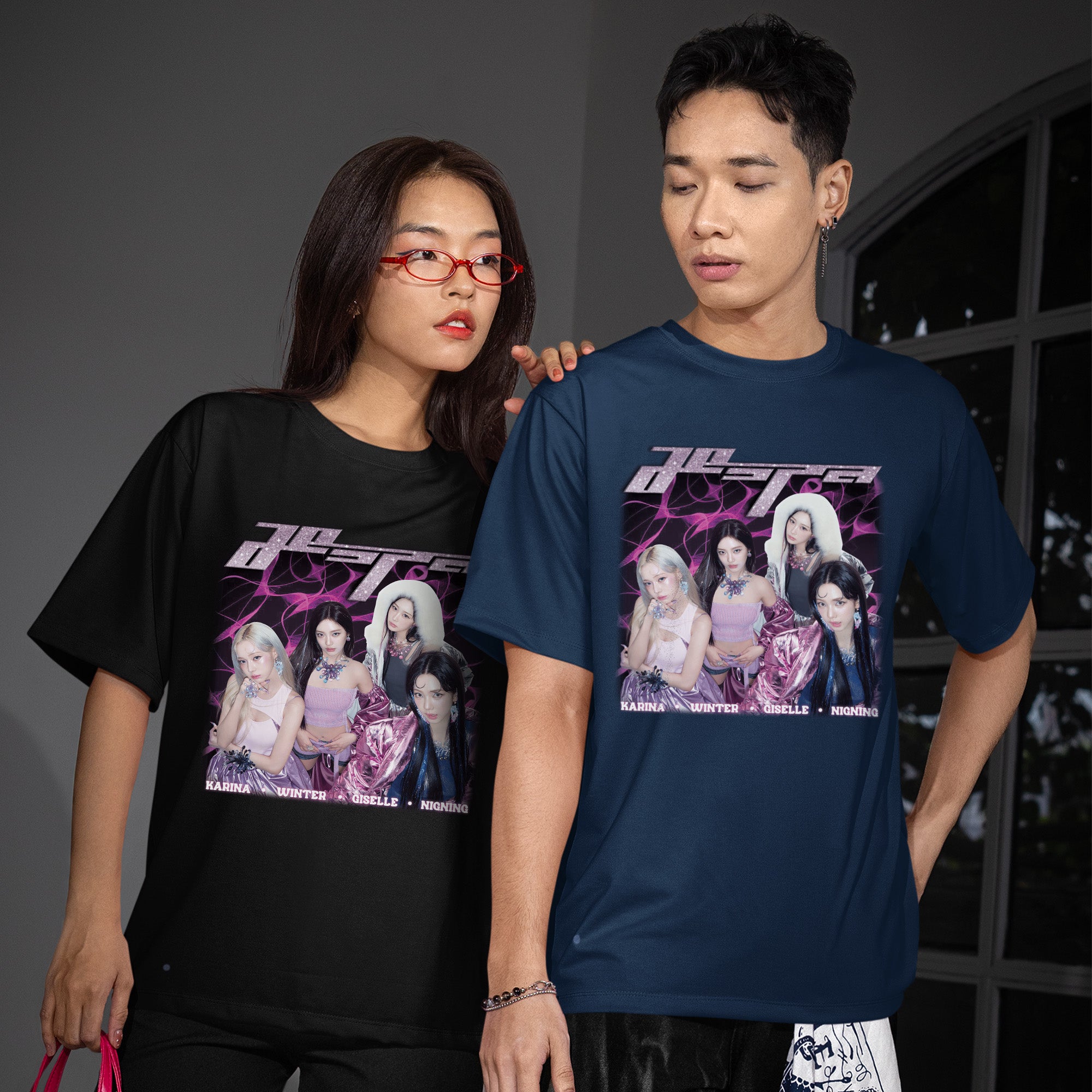 AESPA Member T-Shirt - Couple view, Y2K kpop concert tee