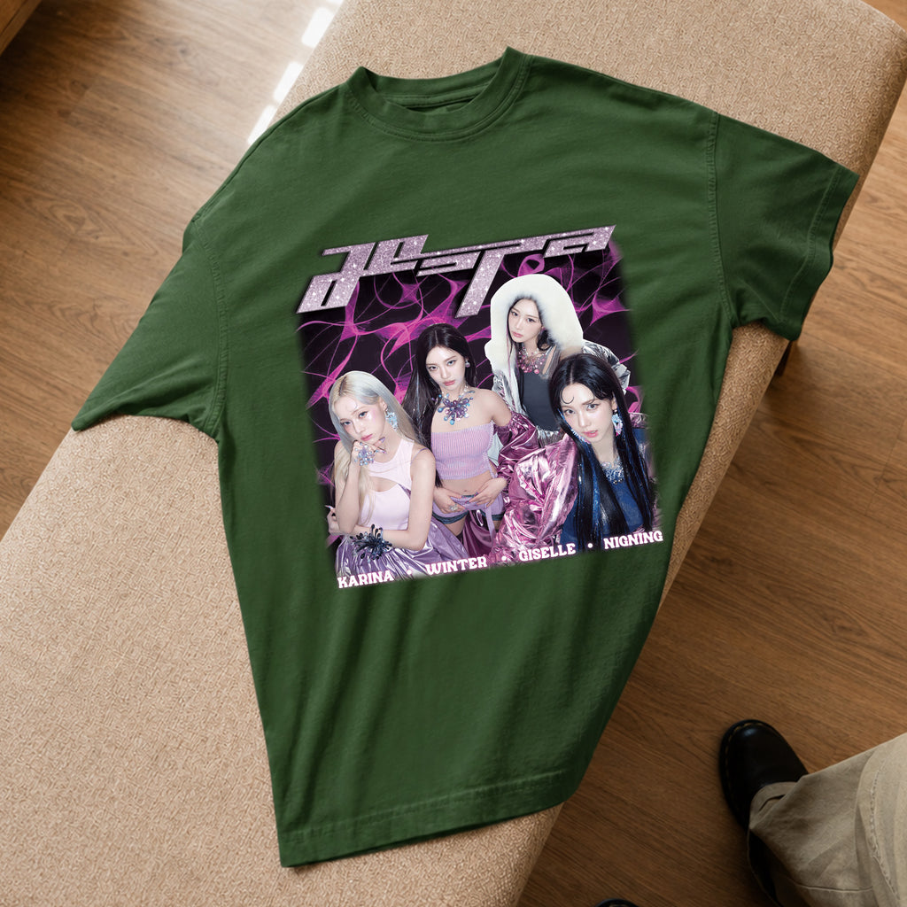 AESPA Member T-Shirt - Spread view, Y2K kpop concert tee
