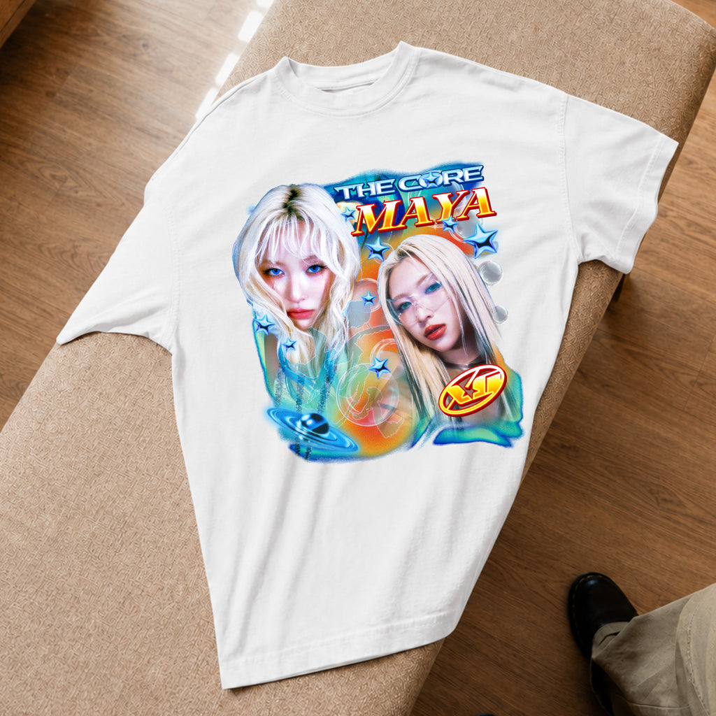 XG The Core Maya T-Shirt - Spread view, Y2K kpop concert tee