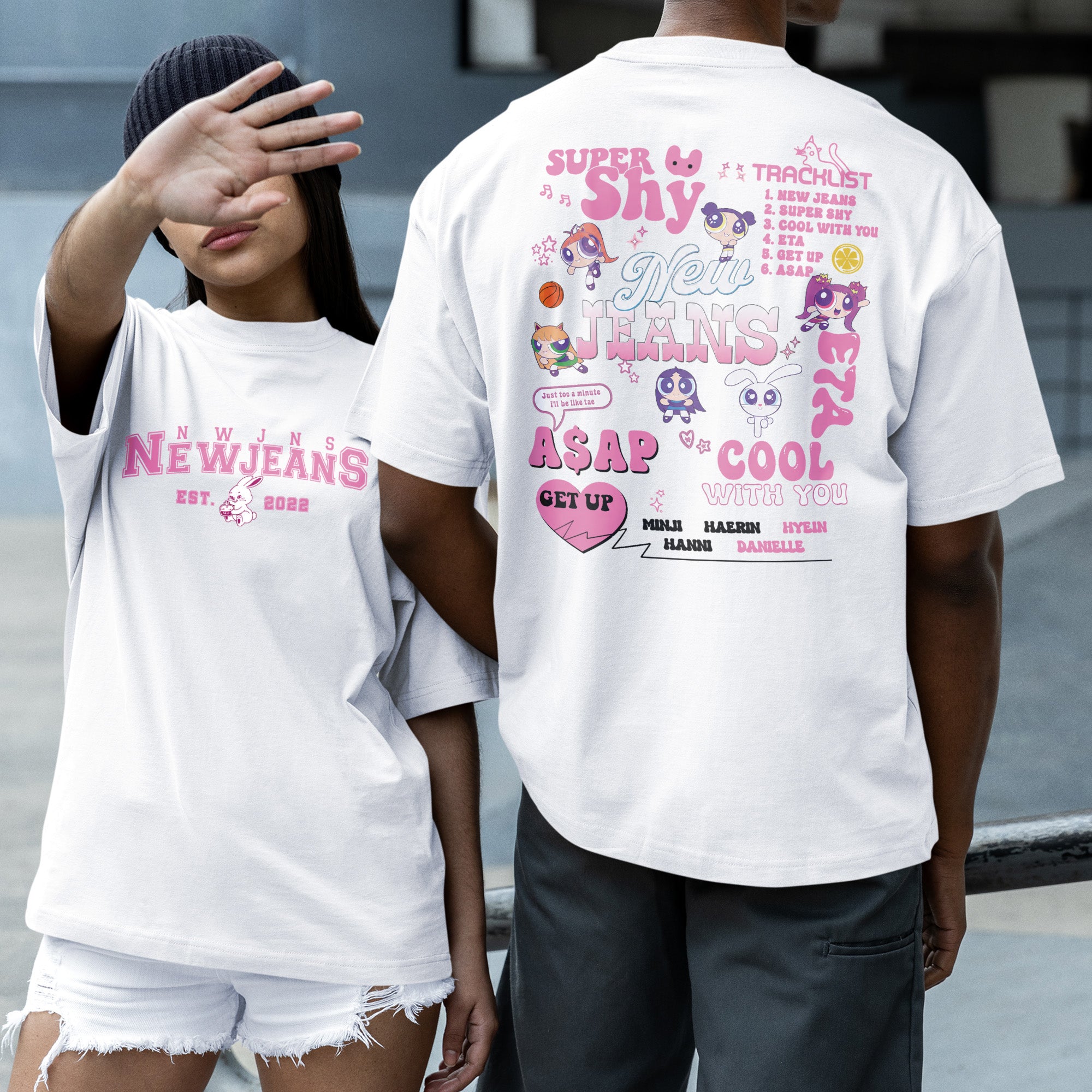 NewJeans Est 2022 T-Shirt - Couple 2 view, Y2K kpop concert tee