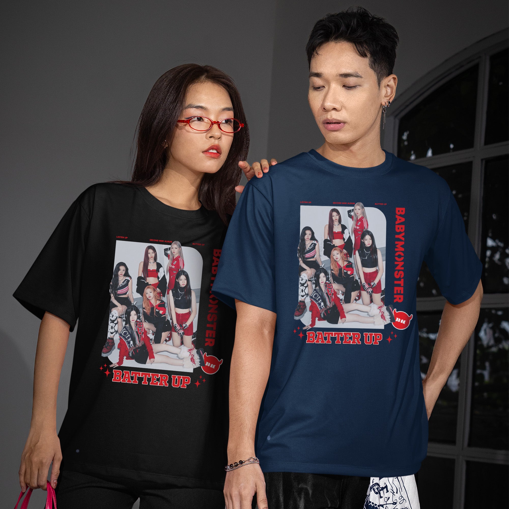 BABYMONSTER Batter Up T-Shirt - Couple view, Y2K kpop concert tee