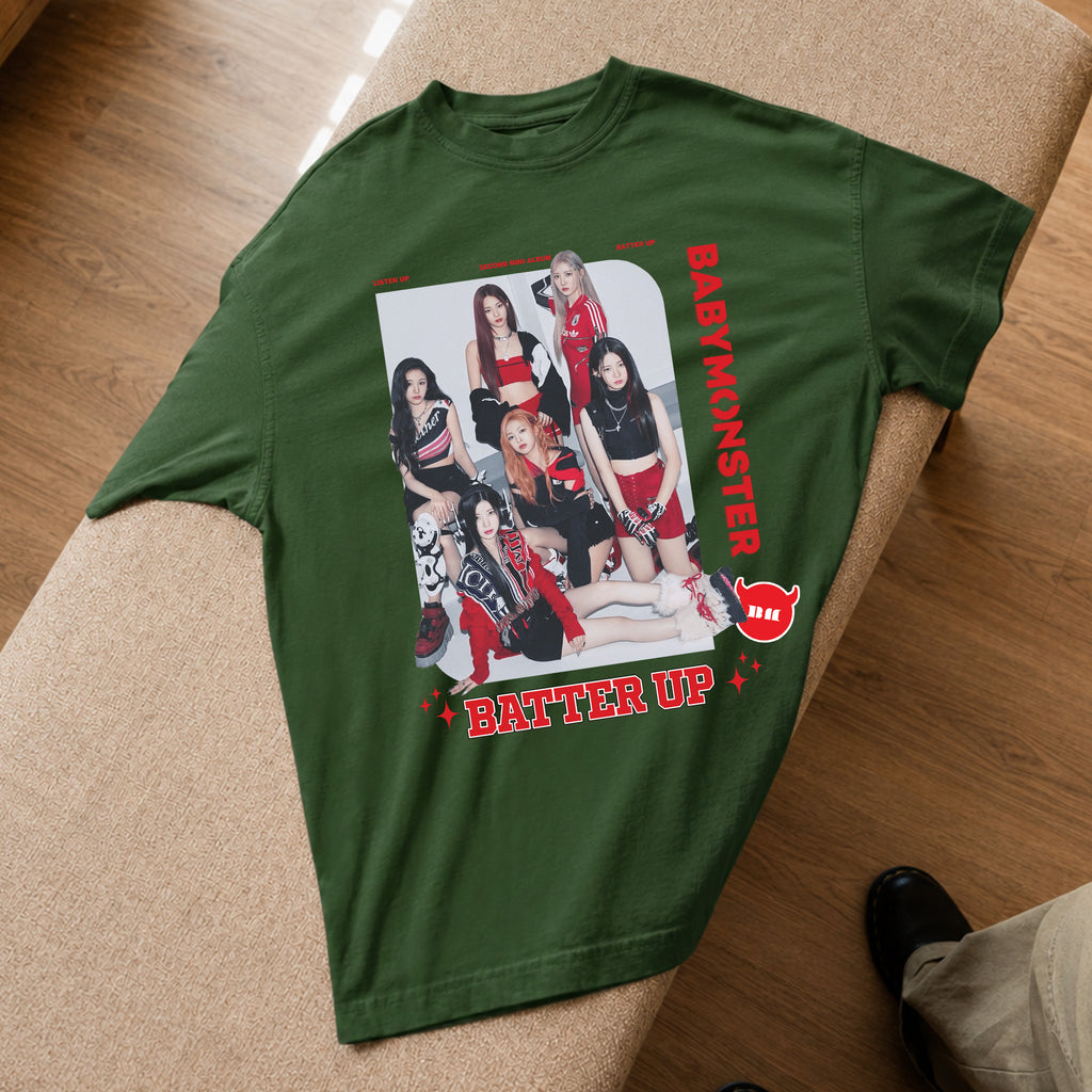 BABYMONSTER Batter Up T-Shirt - Spread view, Y2K kpop concert tee