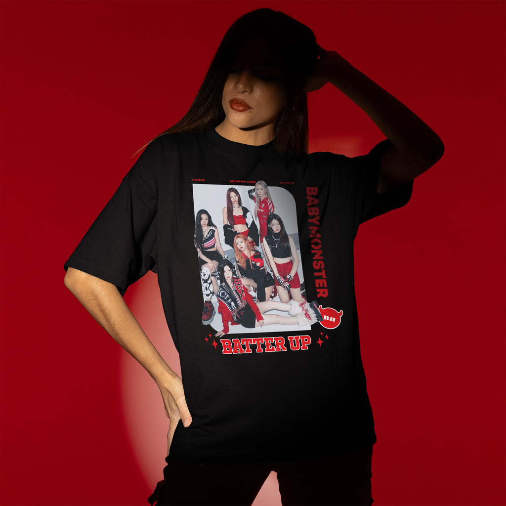 BABYMONSTER Batter Up T-Shirt - Women view, Y2K kpop concert tee