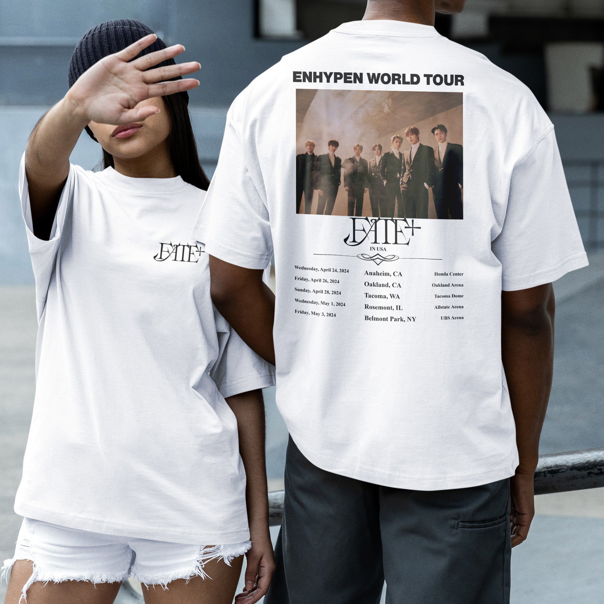 ENHYPEN Fate World Tour in USA T-Shirt - Couple 2 view, Y2K kpop concert tee