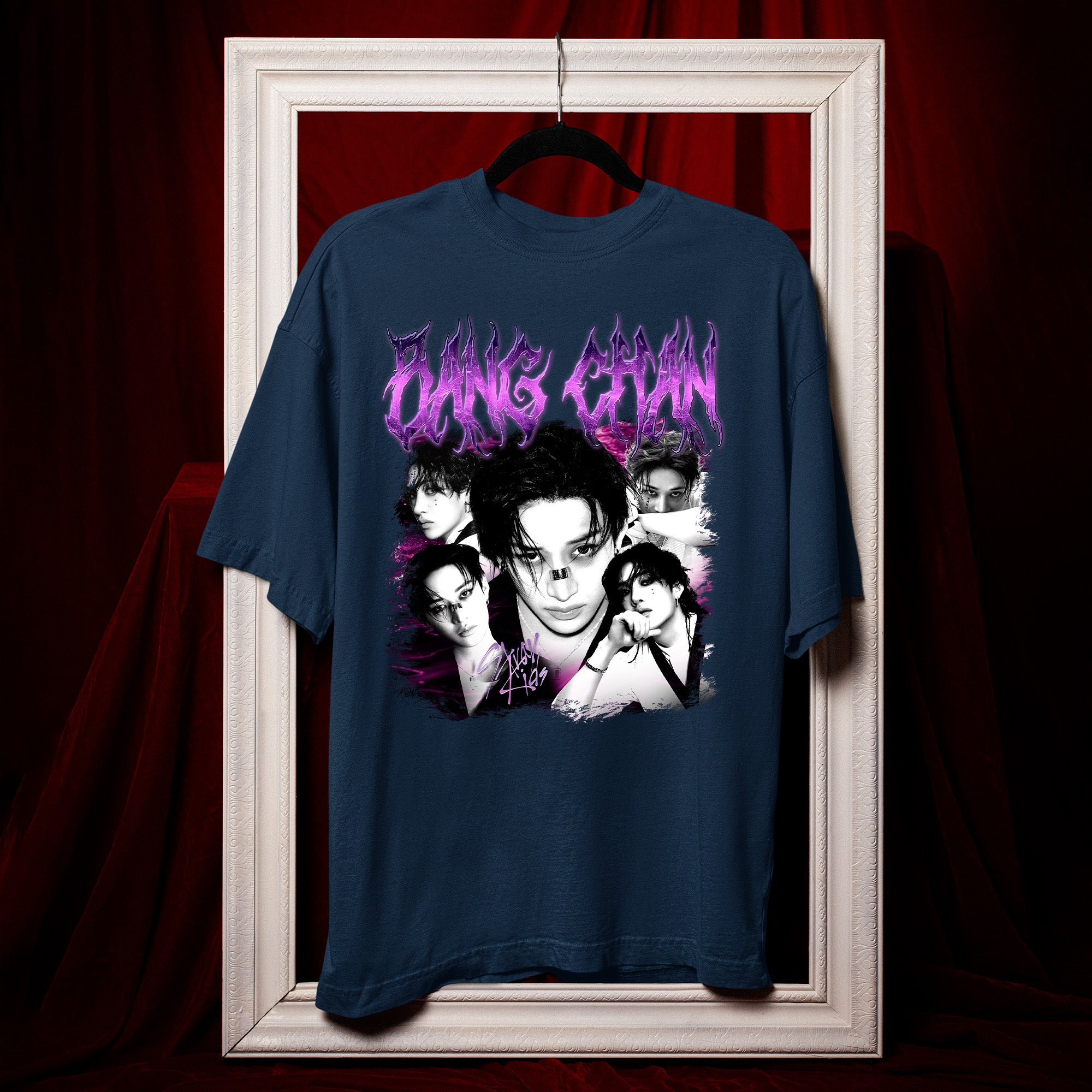 Stray Kids Graphic Bang Chan Retro T-Shirt - Hang view, Y2K kpop concert tee