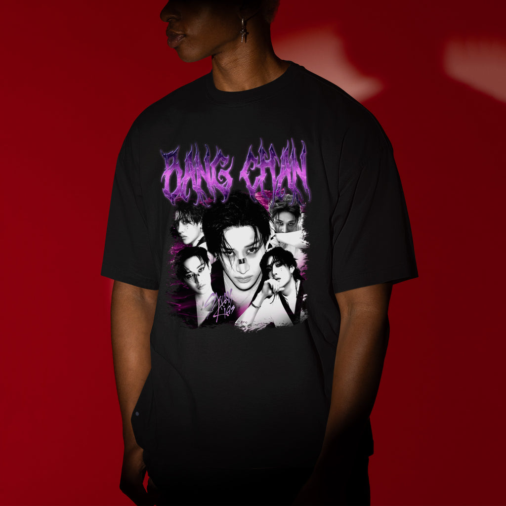 Stray Kids Graphic Bang Chan Retro T-Shirt - Men view, Y2K kpop concert tee