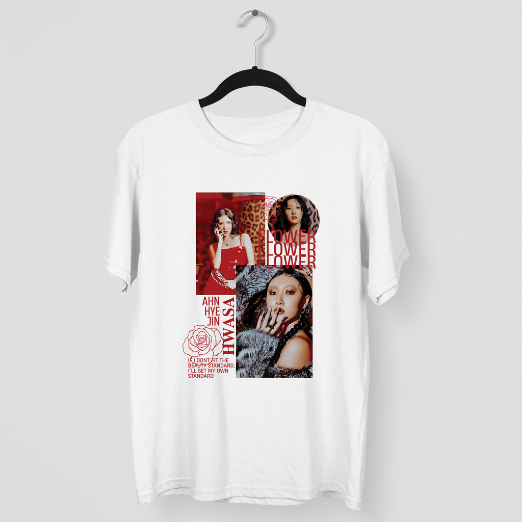 Hwasa Graphic With Red Flower T-Shirt - Main view, Y2K kpop concert tee