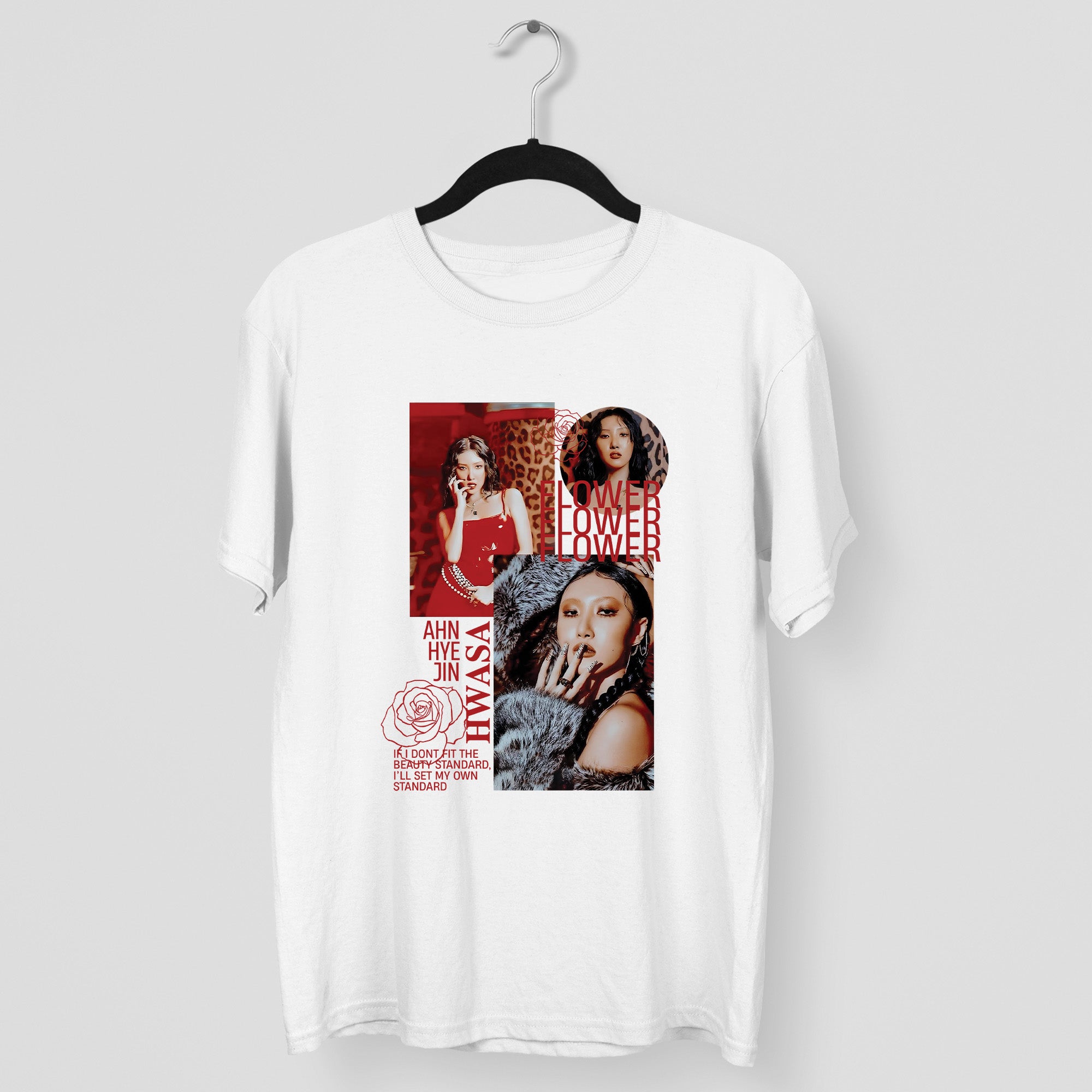 Hwasa Graphic With Red Flower T-Shirt - Main view, Y2K kpop concert tee