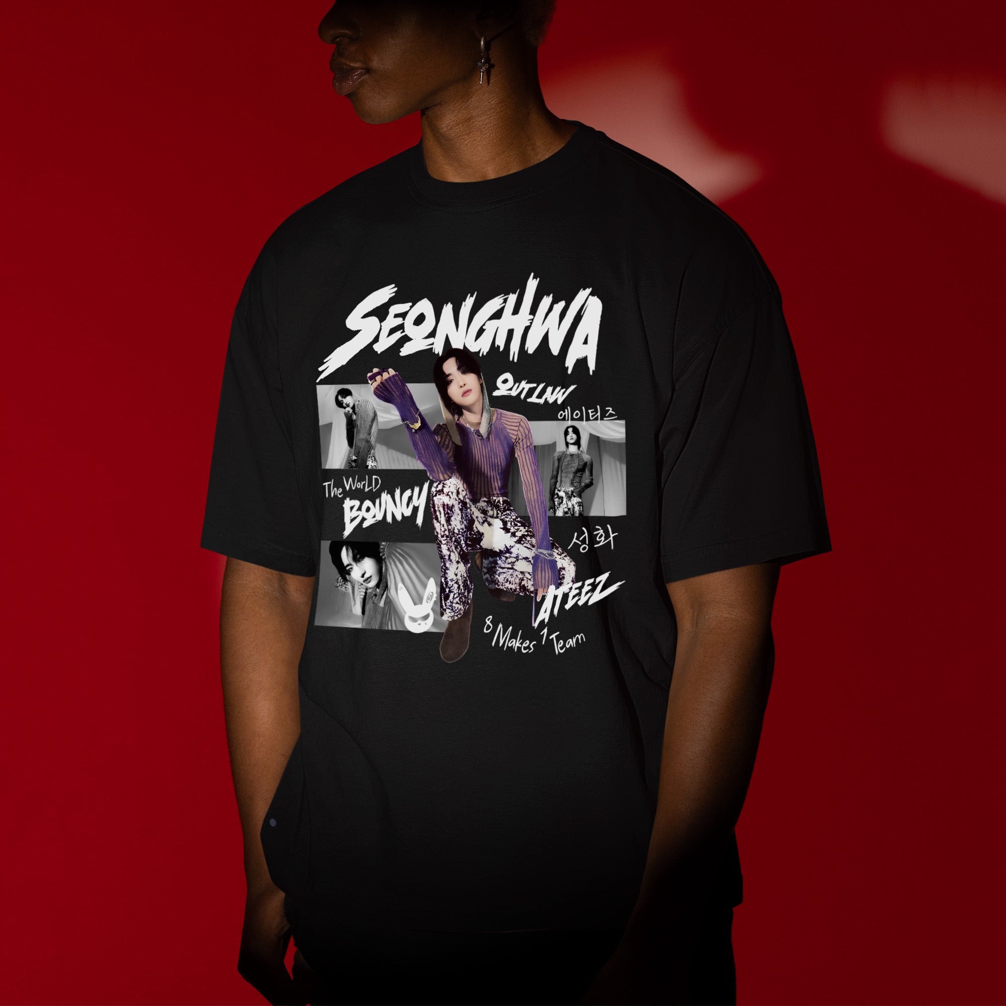 ATEEZ Graphic Seonghwa Member T-Shirt - Men view, Y2K kpop concert tee