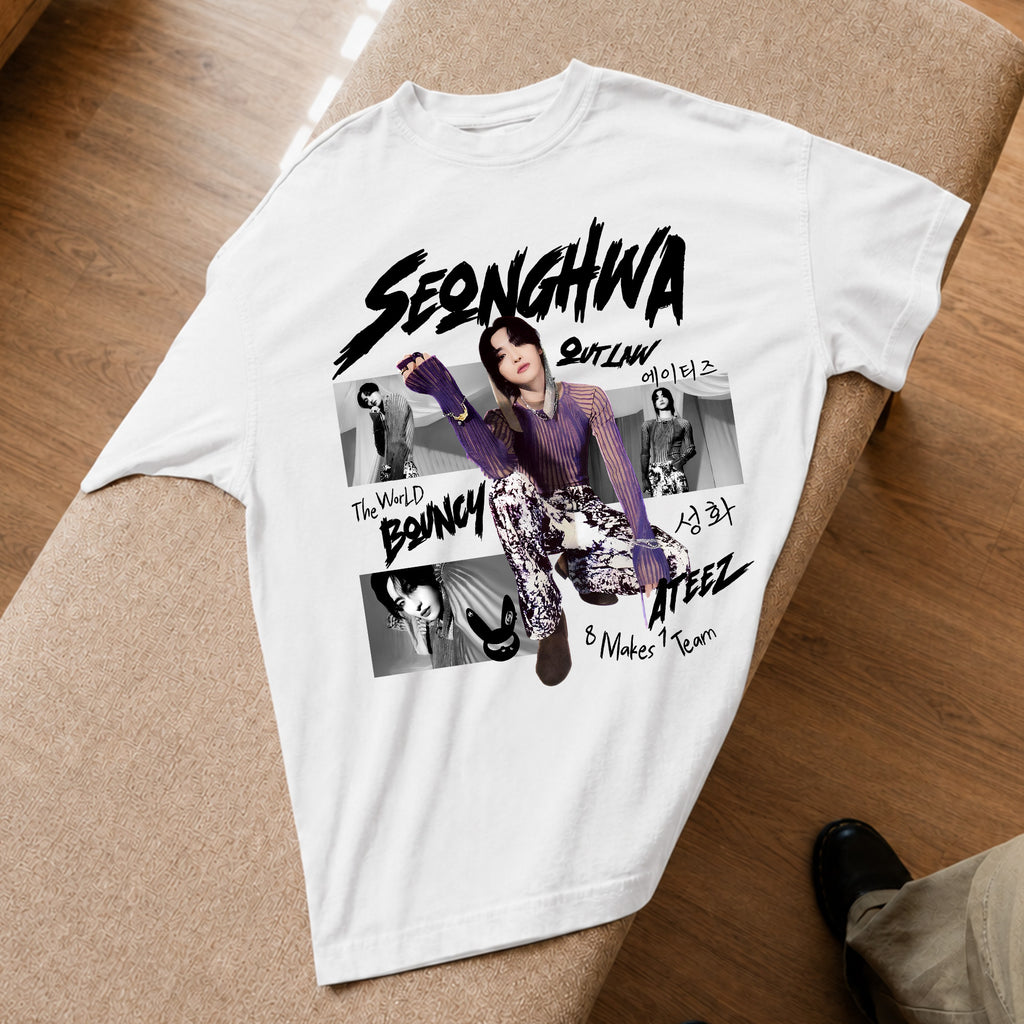 ATEEZ Graphic Seonghwa Member T-Shirt - Spread view, Y2K kpop concert tee