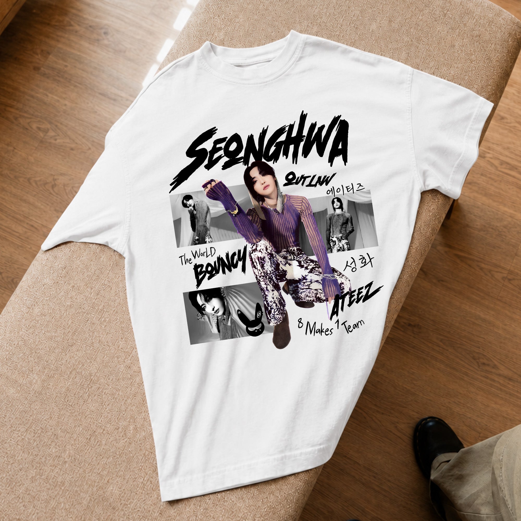 ATEEZ Graphic Seonghwa Member T-Shirt - Spread view, Y2K kpop concert tee