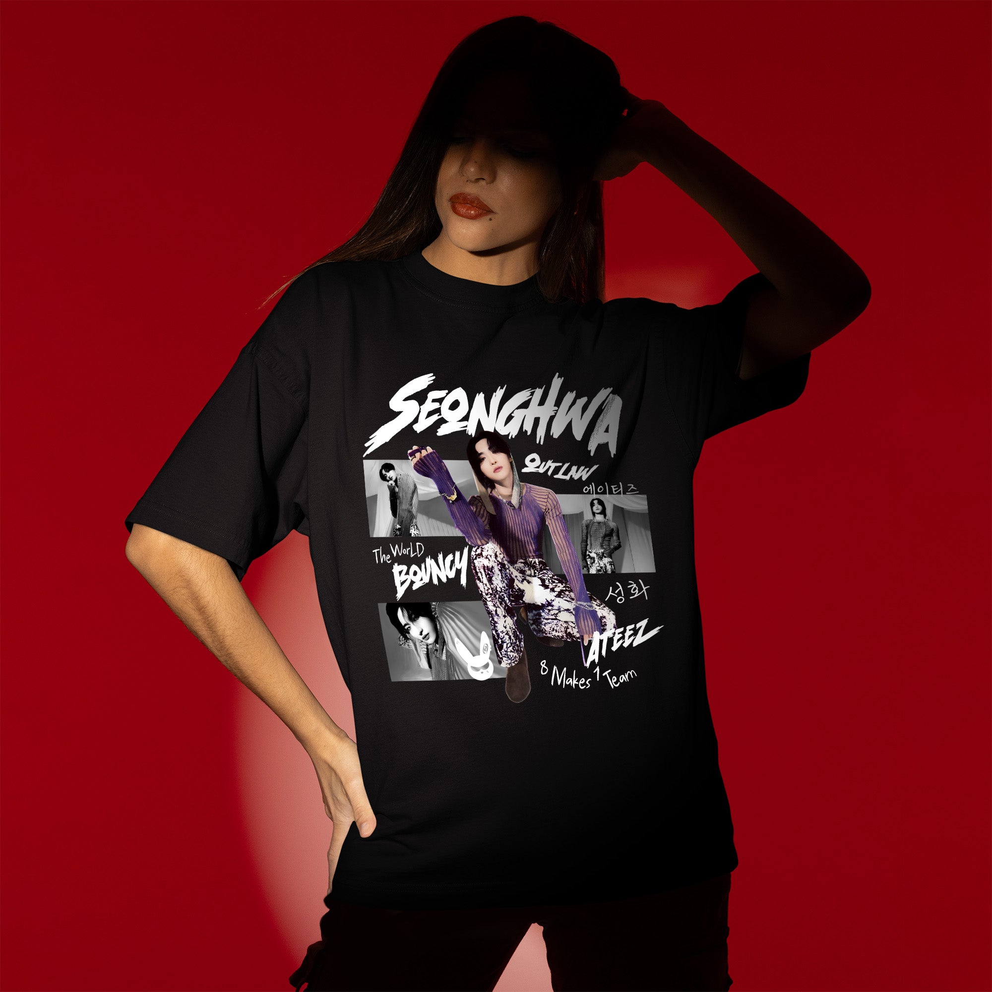 ATEEZ Graphic Seonghwa Member T-Shirt - Women view, Y2K kpop concert tee