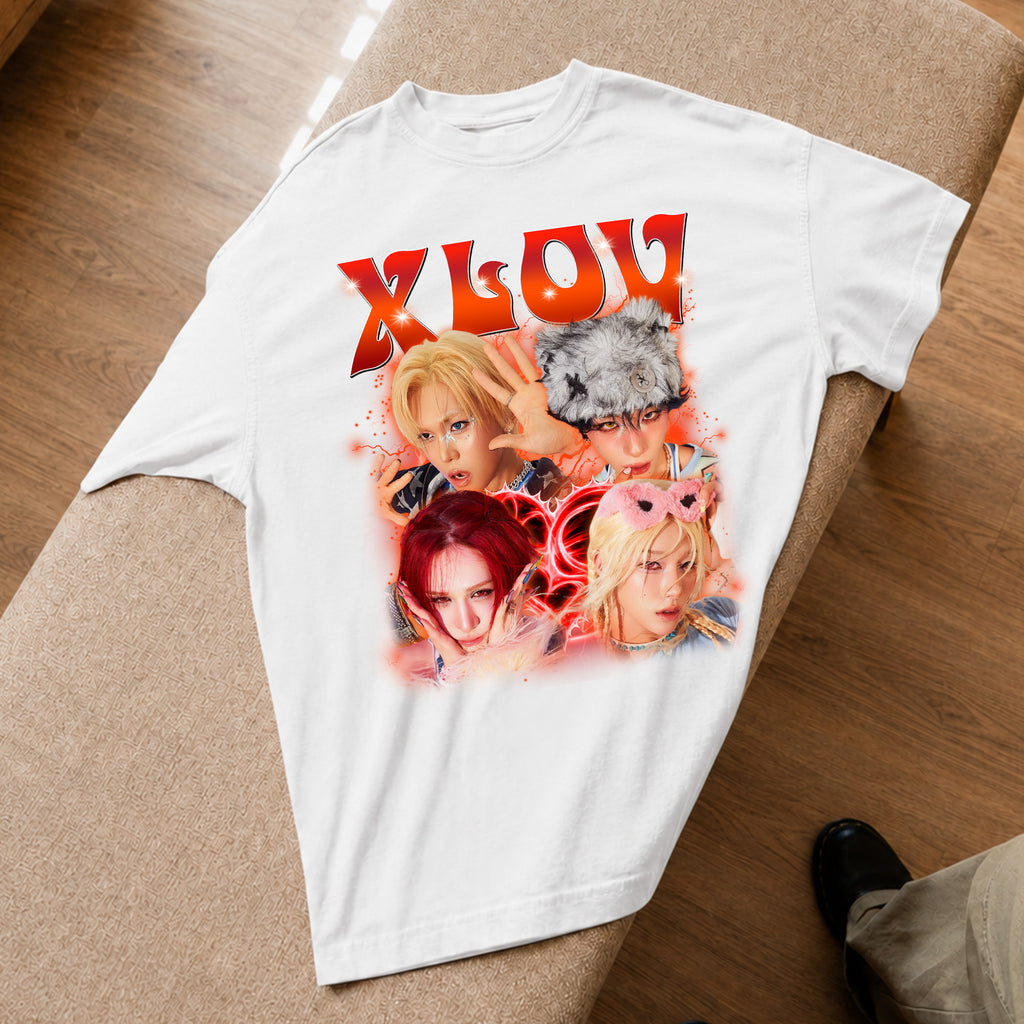 XLOV Graphic T-Shirt - Spread view, Y2K kpop concert tee