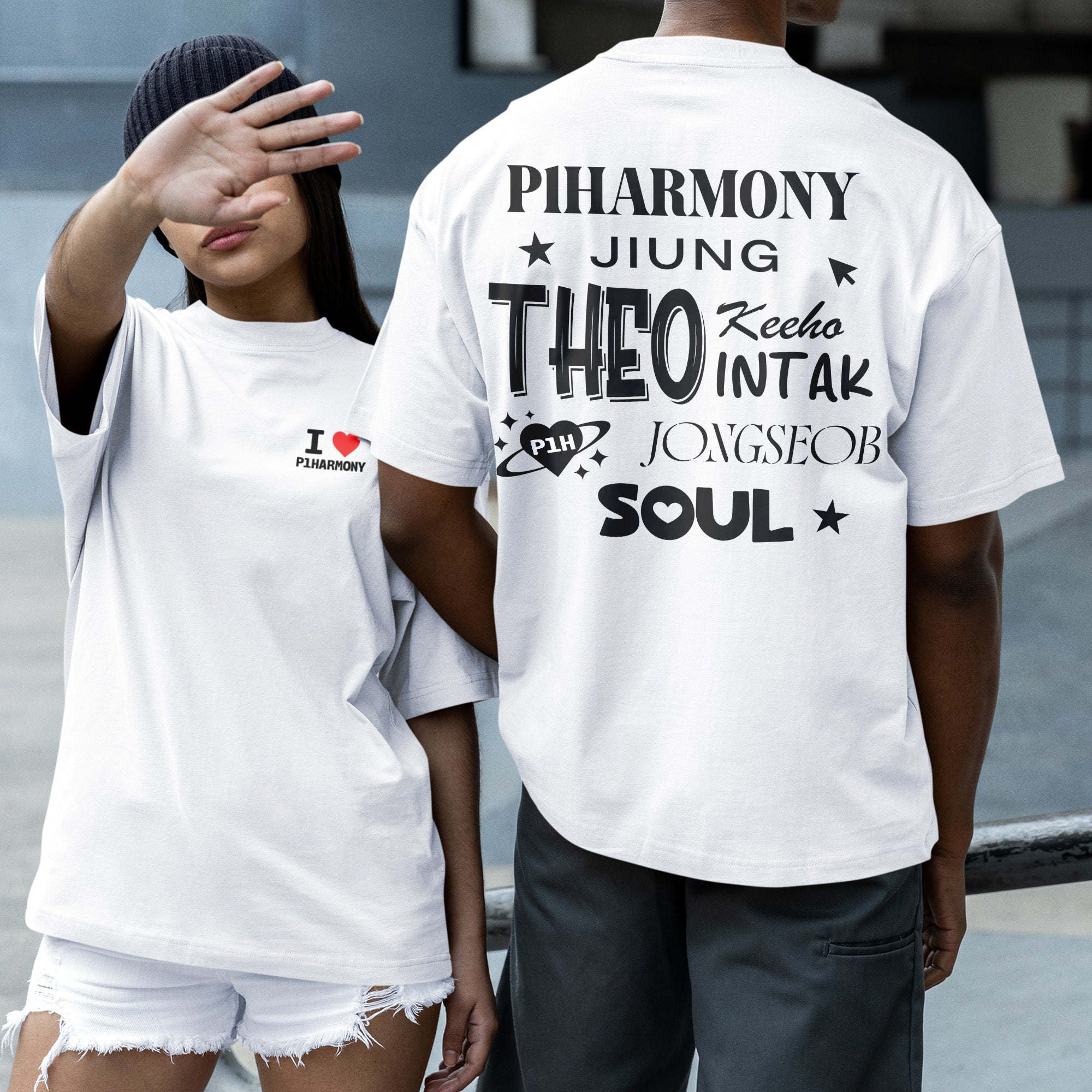 P1Harmony I Love T-Shirt - Couple 2 view, Y2K kpop concert tee