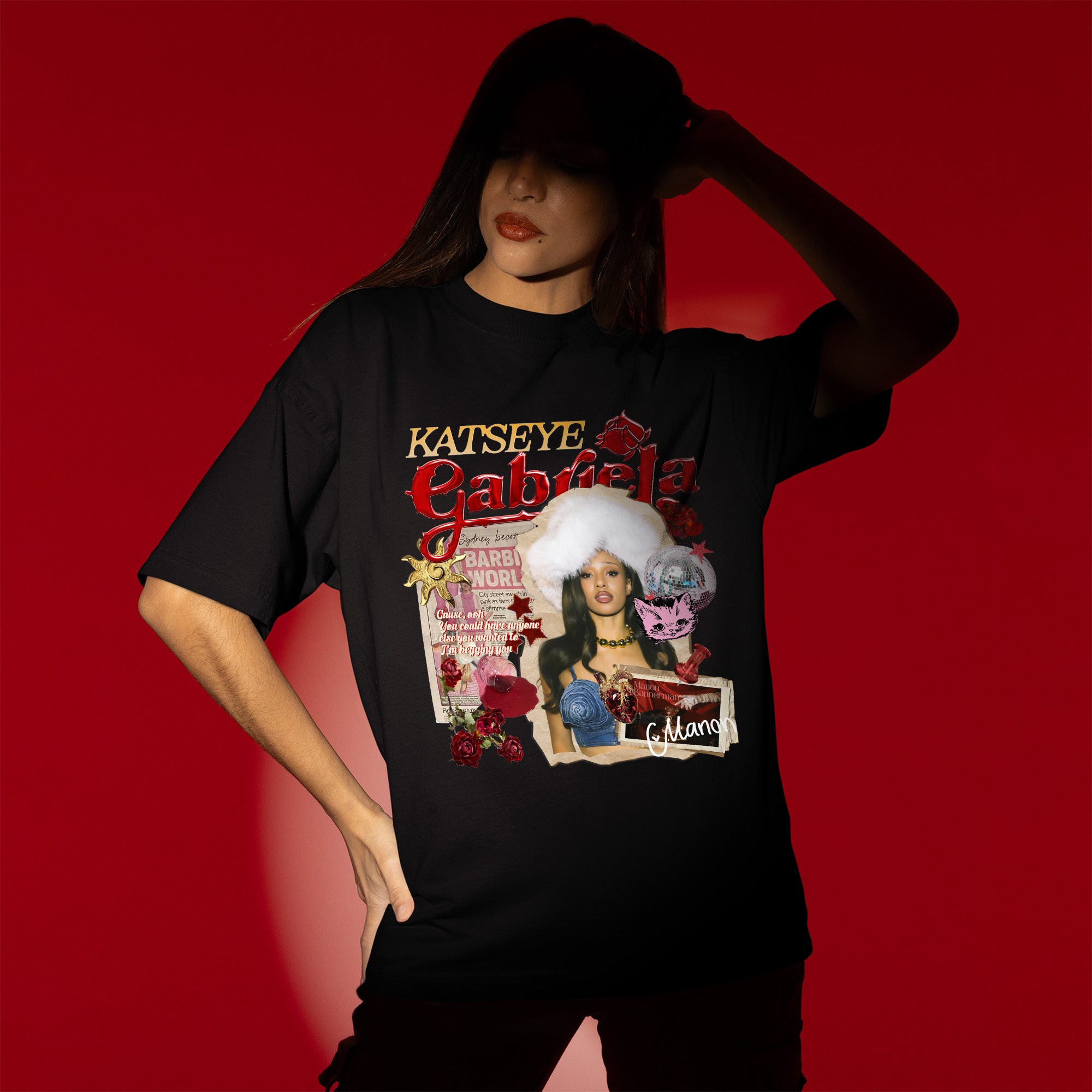 KATSEYE Gabriela Manon T-Shirt - Women view, Y2K kpop concert tee