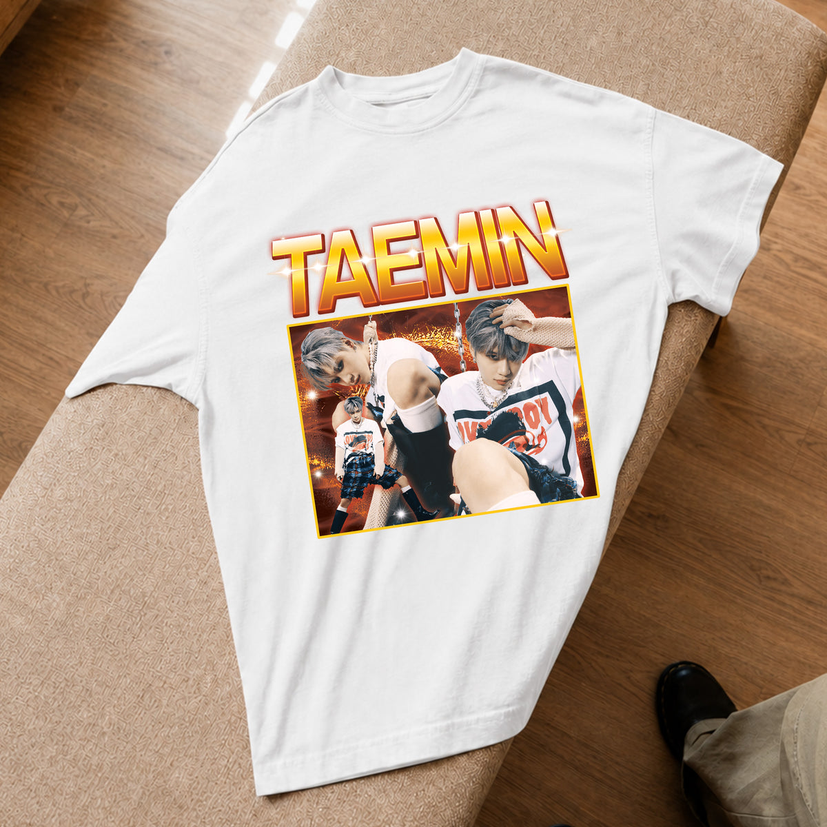 Taemin Idol Kpop Music T-Shirt - Spread view, Y2K kpop concert tee