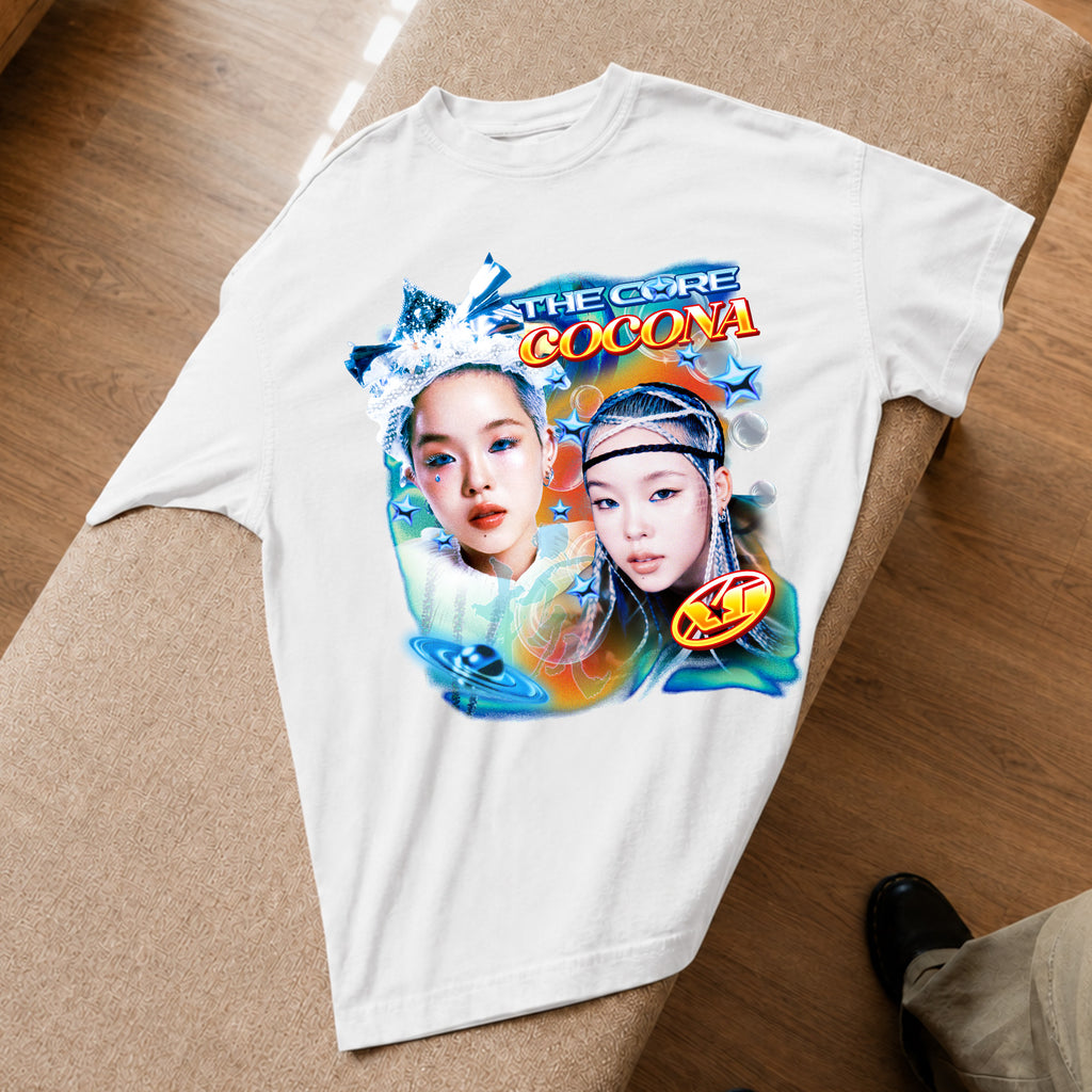 XG The Core Cocona T-Shirt - Spread view, Y2K kpop concert tee