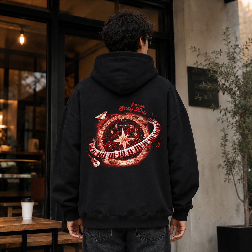 Stray Kids You Make Stay 8th Anniversary Hoodie - Men Back view, Y2K kpop concert hoodie