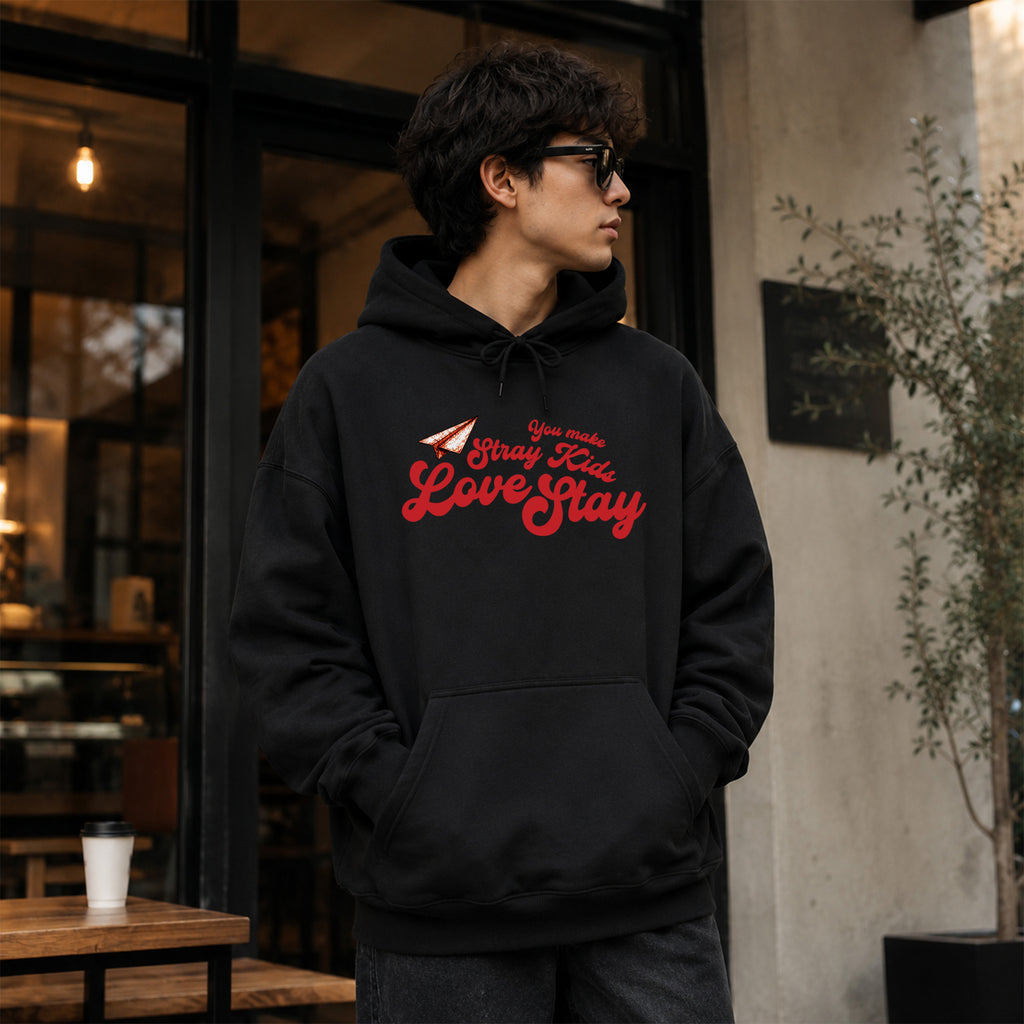 Stray Kids You Make Stay 8th Anniversary Hoodie - Men Front view, Y2K kpop concert hoodie