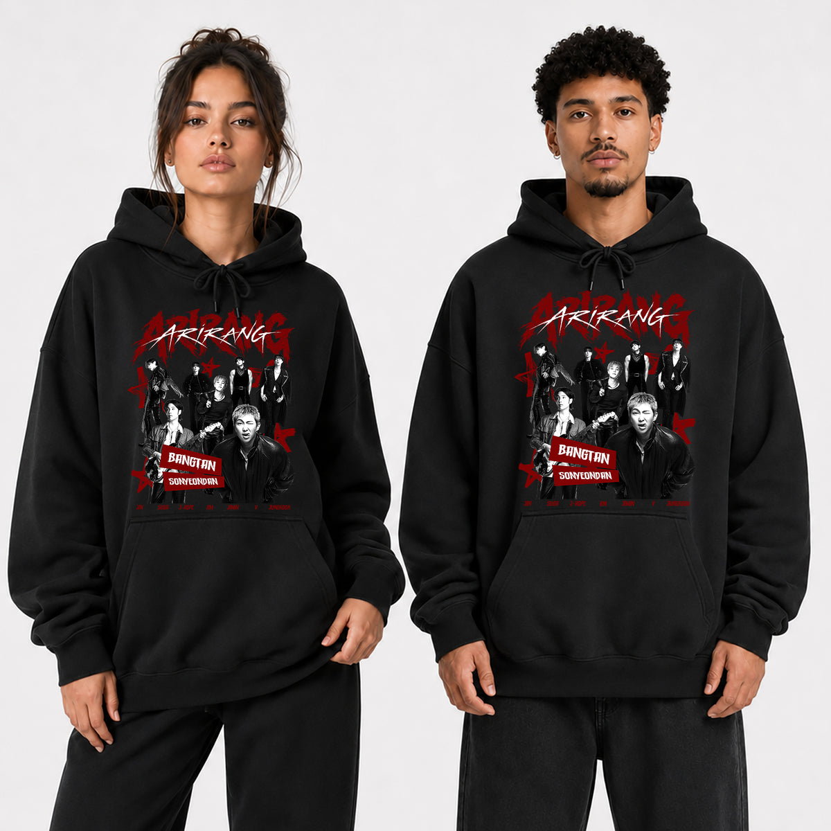 BTS Retro Arirang Bangtan Sonyeondan Hoodie - Couple view, Y2K kpop concert pullover
