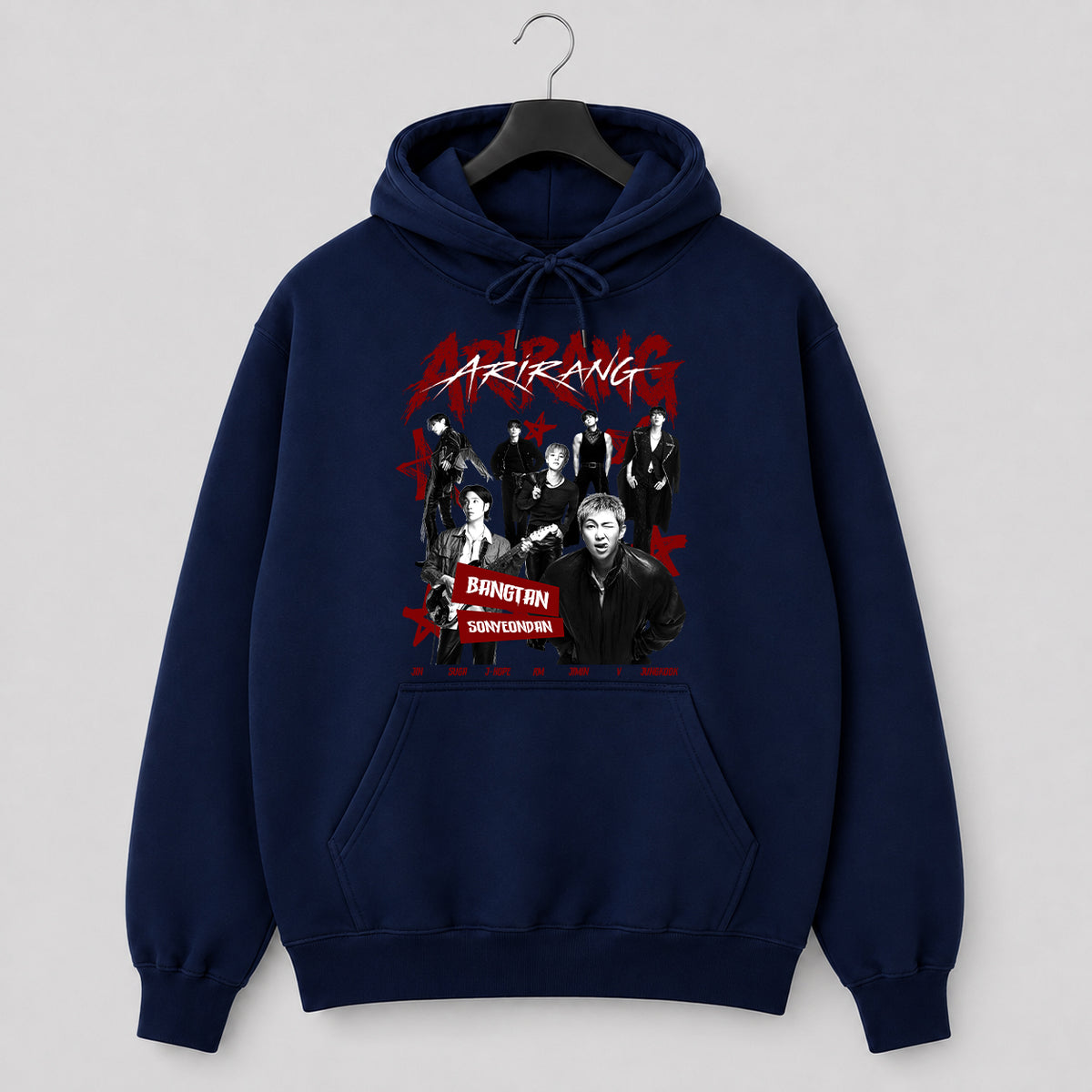 BTS Retro Arirang Bangtan Sonyeondan Hoodie - Hang view, Y2K kpop concert pullover