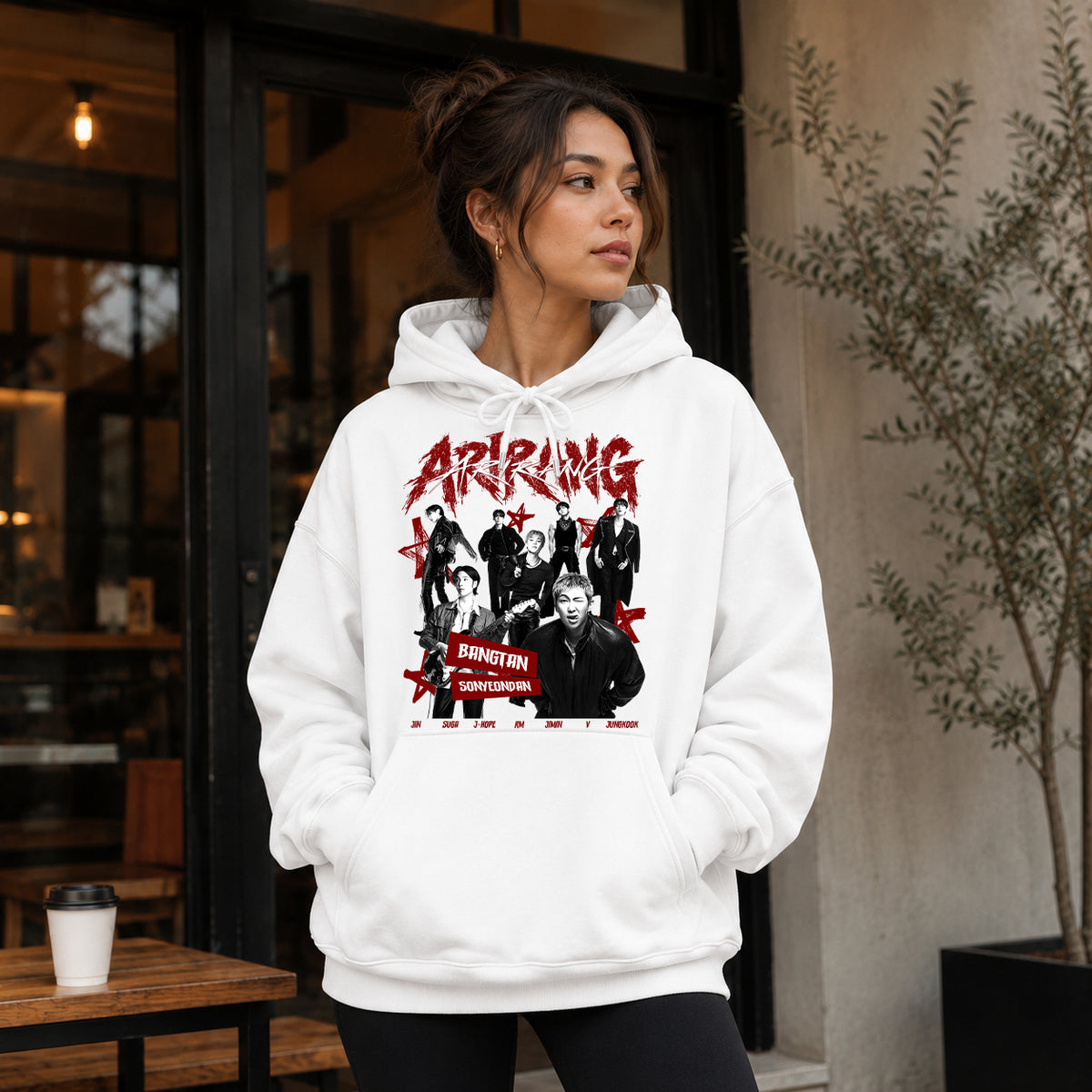 BTS Retro Arirang Bangtan Sonyeondan Hoodie - Women view, Y2K kpop concert pullover
