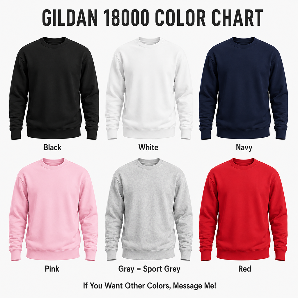 Unisex sweatshirt color chart, Gildan 18000 available colors